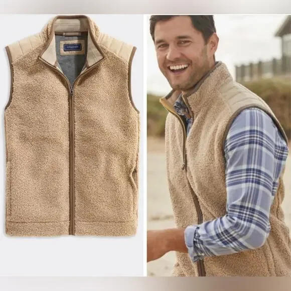 ๐ NWOT Vineyard Vines Nantucket Sherpa Vest Island Khaki Beige Tan Brown Medium - Picture 1 of 16
